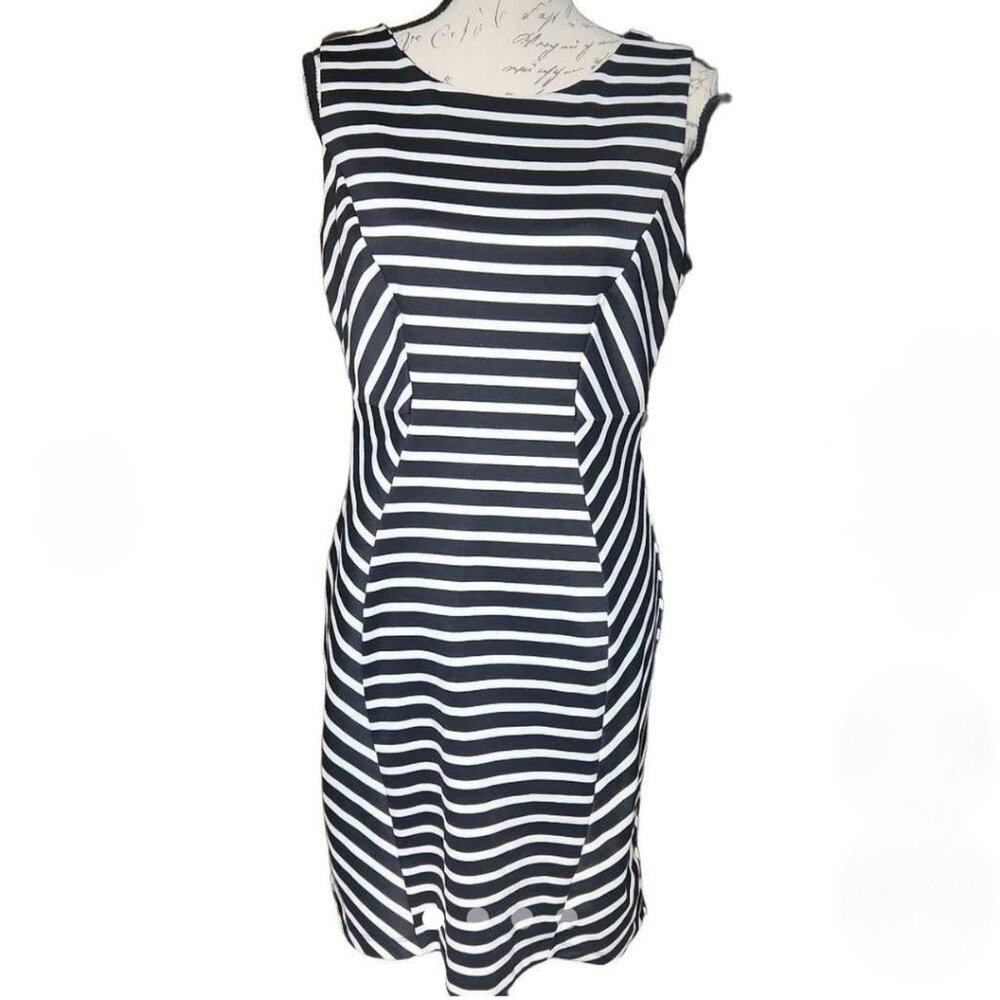 8.Bisou Bisou Michele Bohbot Striped Scoop Neck Sleeveless Bodycon Dress Size 16